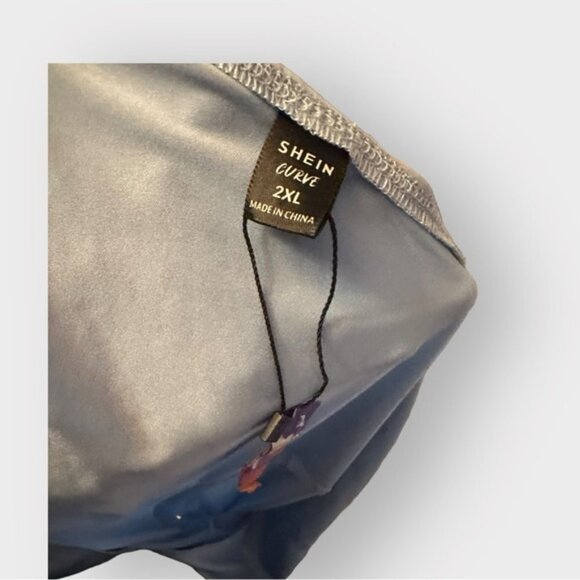 🆕 NWT Women’s SHEIN Curve 2X Sky Blue Ruched Satin Bodycon Dress 18 20 - Picture 7 of 7